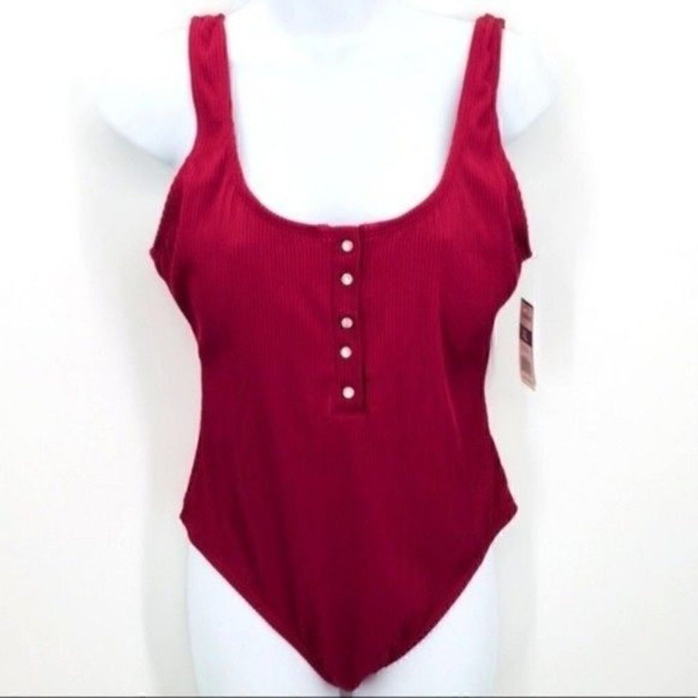 Vigoss one piece swimsuit red ribbed XL BoxA thong
